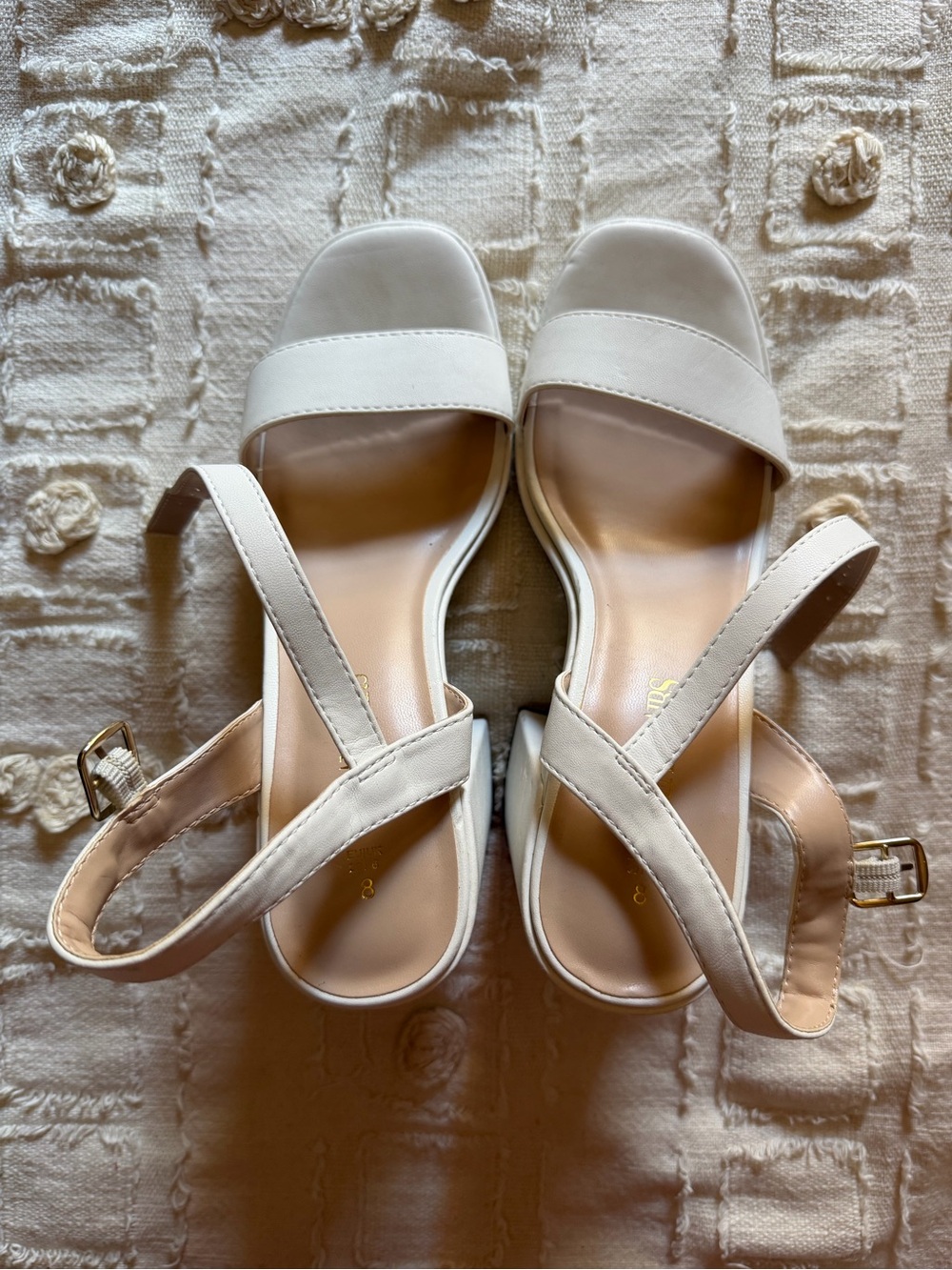 Women's Cream Block Heel Sandals with Ankle Strap